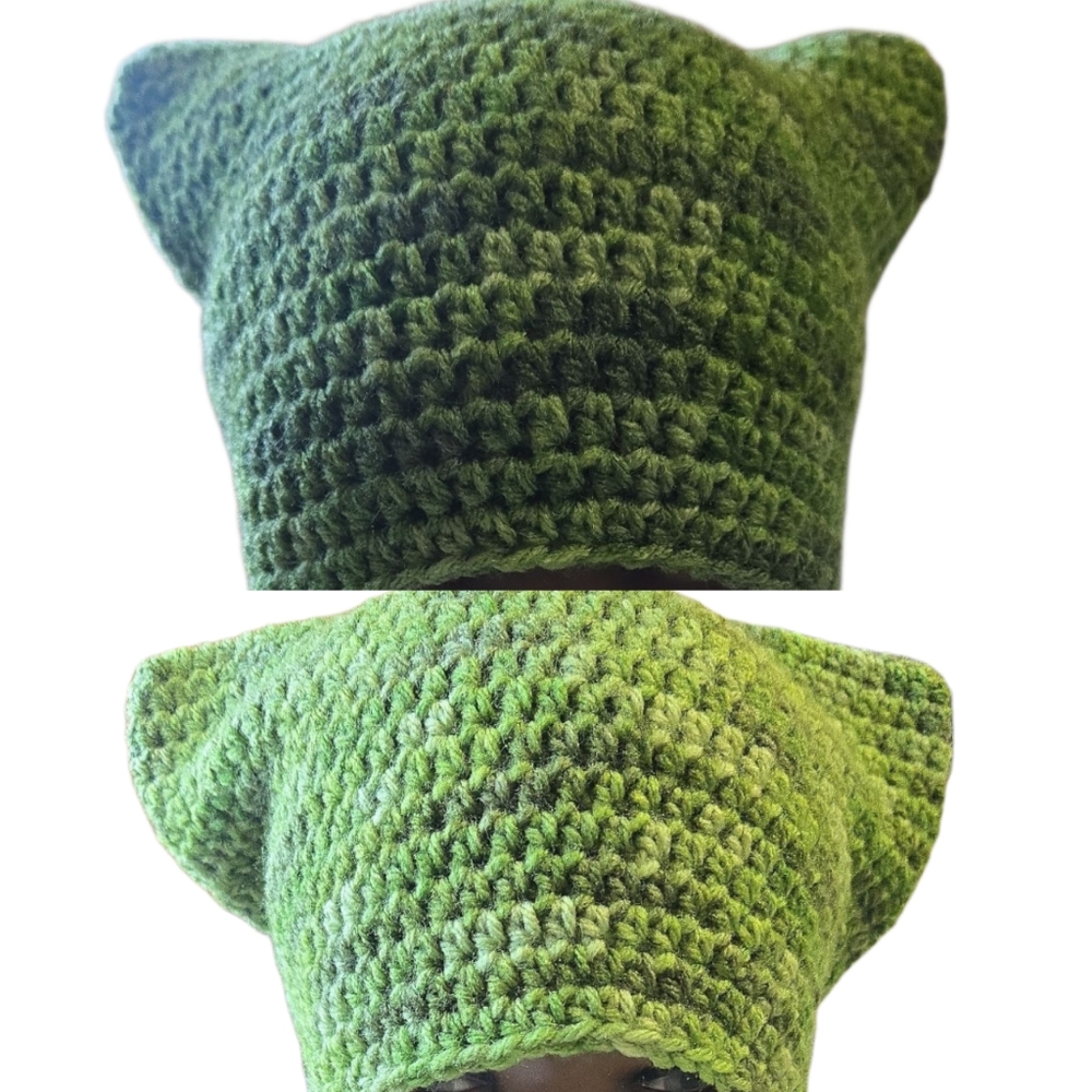 Two Handmade Crochet "Army" Cat Beanie Bundle, Adult/Child Size, Unisex, OFFERS - Picture 1 of 4